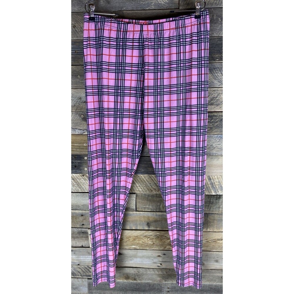 Leggings Depot Womens Plus Sz 3XL-5XL Pink Plaid Full Length Leggings